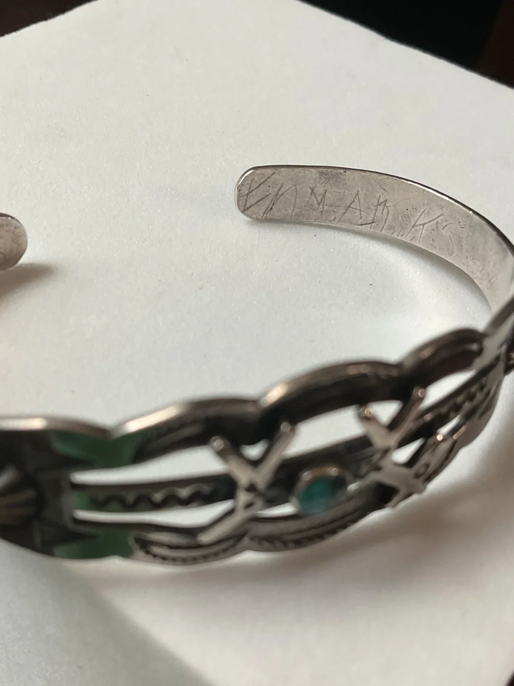 Vintage Sterling Silver Turquoise Native American Cuff Bracelet Artisan Signed